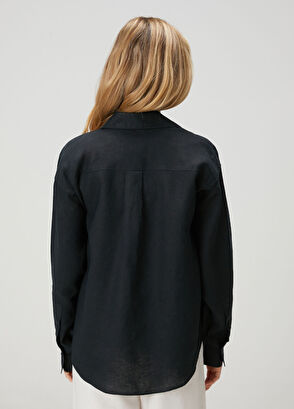 Beymen Club Oversize Siyah Keten Gömlek - 5