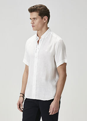 Beymen Club Comfort Fit Beyaz Keten Gömlek - 4