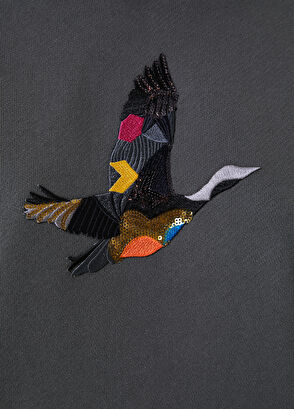 Beymen Club Antrasit Kapüşonlu Etnik Kuş Nakışlı Sweatshirt - 5