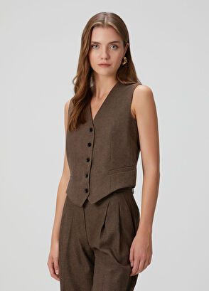Beymen Collection Kahverengi Yün Karışımlı Yelek - 4