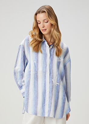 Beymen Club Blue Striped Linen Shirt - 4