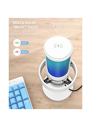 Fifine Ampligame A8 USB RGB Beyaz Yayıncı Bilgisayar Mikrofon - 6