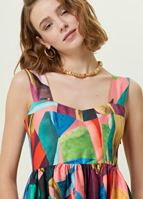 Beymen Club Colorblocked Dev Yaprak Desenli Uzun Elbise - 4