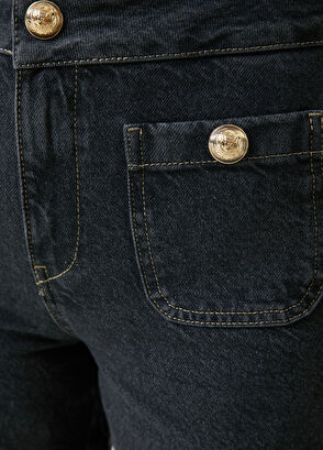 Beymen Club Siyah Gold Düğmeli Mini Evaze Denim Şort - 4