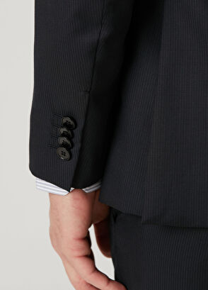 Zegna Siyah Çizgi Desenli Yün Takım Elbise - 7