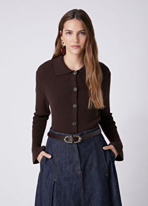 Beymen Club Brown Wool Polo Cardigan - 5
