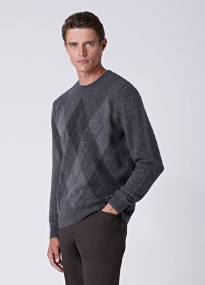 Beymen Club Anthracite Diamond Patterned Wool Sweater - 5
