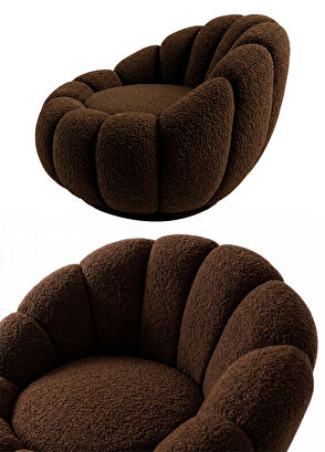 Bekaliving Potter Brown Teddy Swivel Leg Armchair and Pouf Set - 7