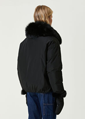 Yves Salomon Siyah Eldiven Detaylı Mont - 6