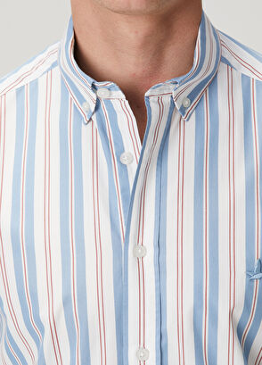 Beymen Club Comfort Fit Mavi Beyaz Çizgi Desenli Gömlek - 7