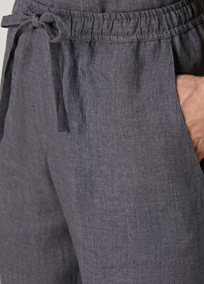 Dolce&Gabbana Antrasit Beli Kordonlu Keten Bermuda - 4