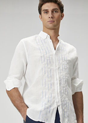 Beymen Club Comfort Fit White Embroidered Linen Shirt - 5