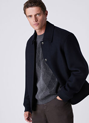 Beymen Club Navy Blue Diagonal Textured Wool Jacket - 4