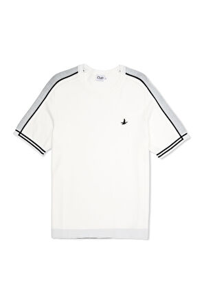 Beymen Club Off-White Stripe Jacquard Short Sleeve Sweater - 8