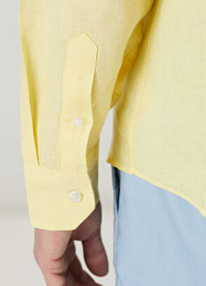 Beymen Club Comfort Fit Açık Sarı Keten Gömlek - 7