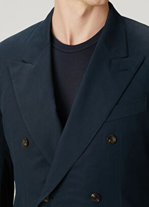 Umit Benan Navy Blue Double-Breasted Jacket - 5