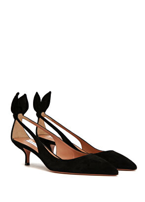 Bow Tie Siyah Deri Topuklu Ayakkabı - Görsel 9