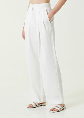 Beymen Club Beyaz Çift Pilili Krep Palazzo Pantolon - 3