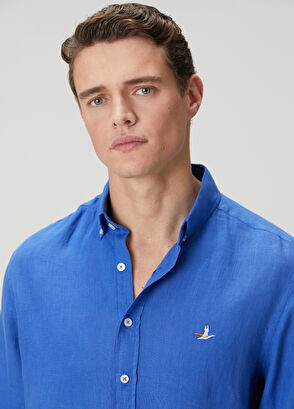Beymen Club Comfort Fit Cobalt Linen Shirt - 8