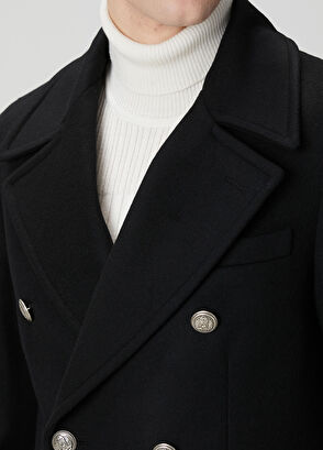 Network Siyah Yün Kaşmir Karışımlı Palto - 7