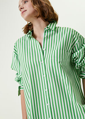 Beymen Club Yeşil Çizgi Desenli Uzun Poplin Gömlek - 3