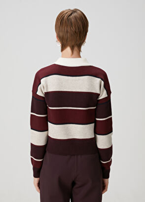 Beymen Club Bordo Çizgili Yün Polo Kazak - 5
