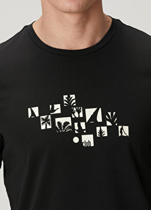 Beymen Club Black Relax Fit Flock Goose Printed T-Shirt - 6