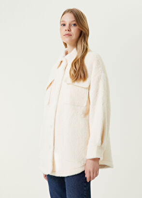 Beymen Club Beyaz Kürk Görünümlü Oversized Dış Gömlek - 4