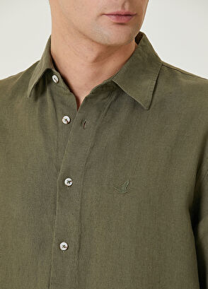 Beymen Club Comfort Fit Haki Kısa Kollu Keten Gömlek - 6