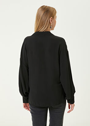 Beymen Club Siyah Kaçık Yaka Twill İpek Gömlek - 6