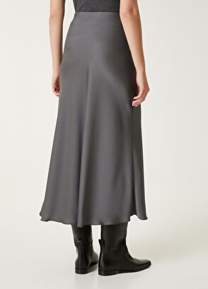 Grey Midi Satin Skirt Beymen Club Grey Midi Satin Skirt - 5