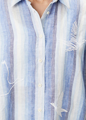 Beymen Club Blue Striped Linen Shirt - 6