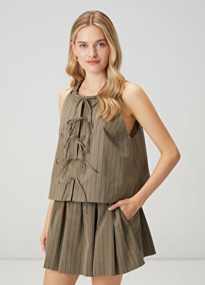 Beymen Club Khaki Striped Sleeveless Shirt - 4