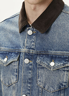 Beymen Club Blue Brown Suede Collar Denim Jacket - 7
