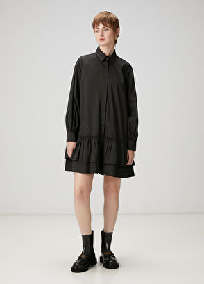 Beymen Club Siyah Fırfır Detaylı Mini Elbise - 4