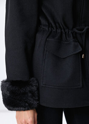 Network Siyah Kendinden Kapüşonlu Manto - 6