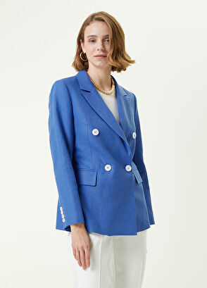 Beymen Club Koyu Mavi Kırlangıç Yaka Kruvaze Keten Blazer - 3