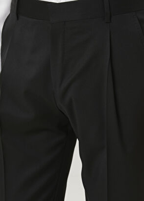 Siyah Pileli Yün Pantolon - Görsel 5