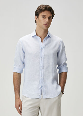 Beymen Collection Collection Erkek Comfort Fit Mavi Keten Gömlek M