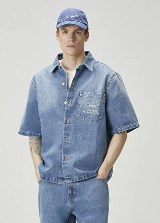 Axel Arigato Erkek Logo Nakışlı Denim Gömlek Mavi Xl -1