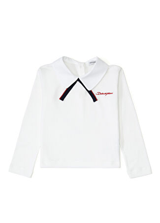 Dolce&gabbana Kız Çocuk Beyaz Logo Nakışlı Uzun Kollu T-Shirt 2 Yaş