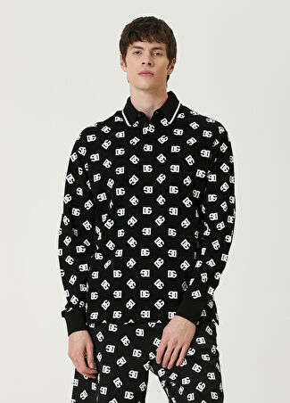Dolce&gabbana Erkek Siyah Polo Yaka Logo Desenli Sweatshirt 50 It