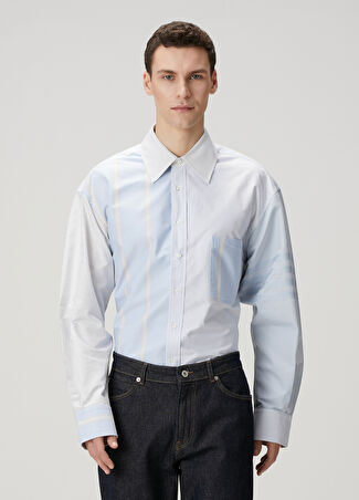 Thom Browne Erkek Çizgi Desenli Gömlek Mavi 2 It -1