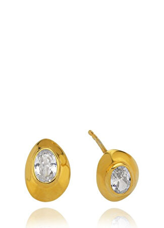 Linya Jewellery Kadın Ella Beyaz Taşlı Gümüş Rengi Küpe Altın