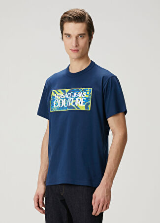 Versace Jeans Couture Erkek Patrol Logo Baskılı T-Shirt Mavi M