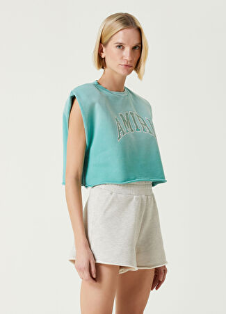 Amiri Kadın Mavi Logolu Cropped T-Shirt S