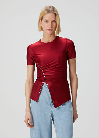 Rabanne Kadın Kırmızı Asimetrik Drapeli T-Shirt 40 Fr