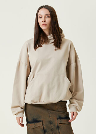 Balenciaga Kadın Bej Kapüşonlu Taşlı Logolu Sweatshirt 1 Us