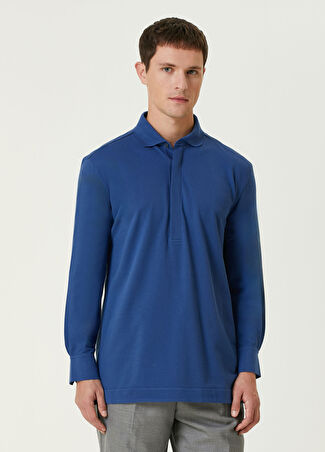Zegna Erkek Koyu Mavi Polo Yaka Sweatshirt Lacivert 50 It