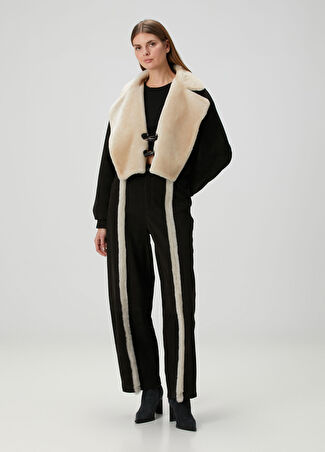 Les Benjamins Kadın Siyah Shearling Detaylı Süet Pantolon Xs